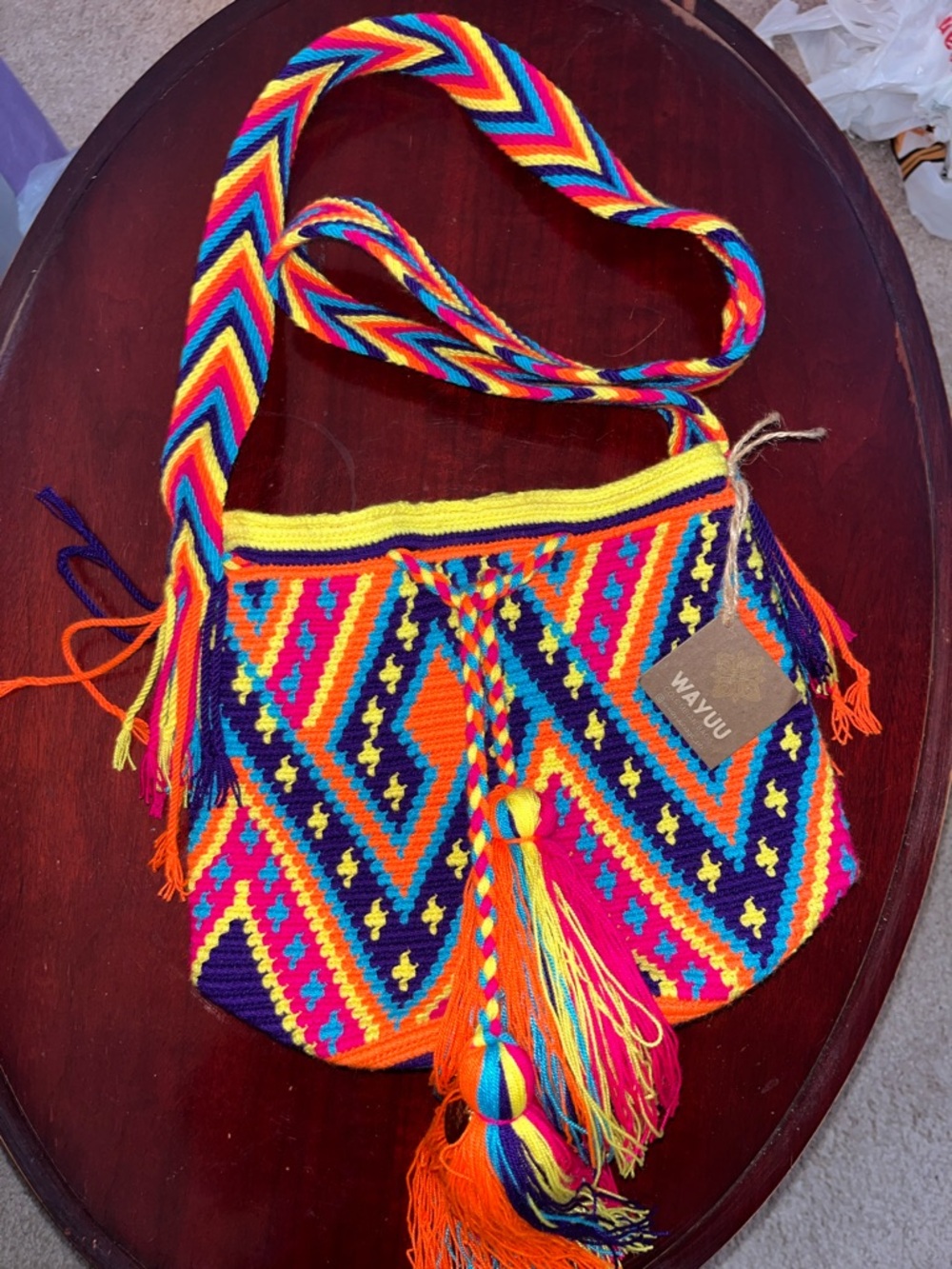Wayuu Tribe Neon Multicolor Geometric Crochet Crossbody Bag - Picture 5 of 8